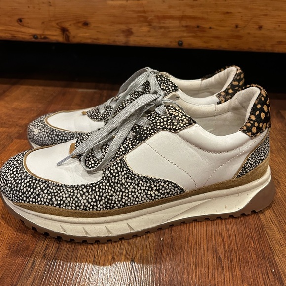 Madewell Shoes White Leather Animal Print Calf Hair Black Tan Women's Size 8.5 - Picture 2 of 10